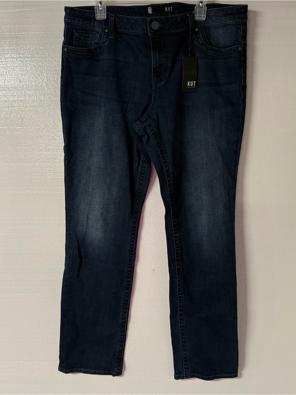 KUT from the Kloth Jeans Stevie 14 Faded Dark Wash Straight Leg Stretch Denim